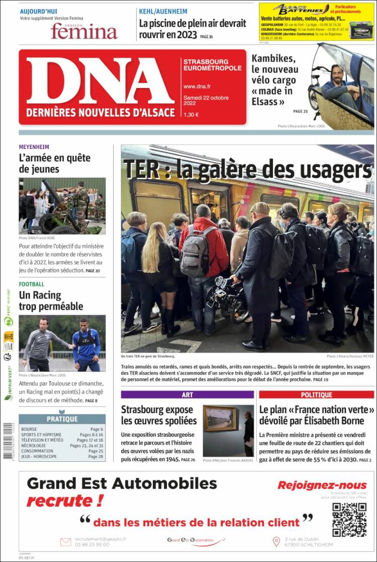 Portada de Les Dernières Nouvelles d'Alsace (Francia)