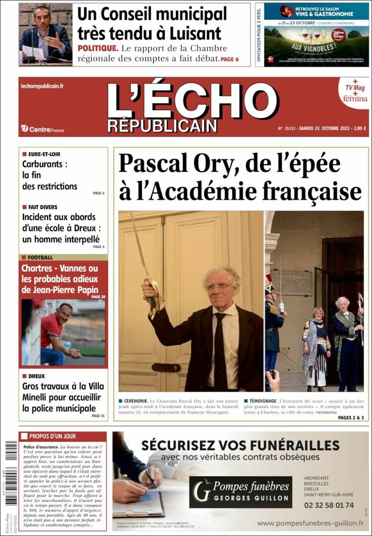 Portada de L'Echo Républicain (Francia)