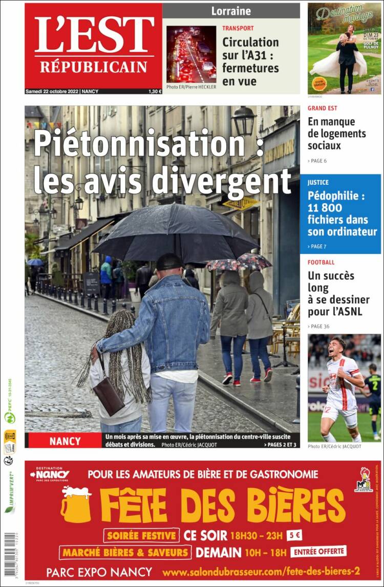 Portada de L'Est Republicain (Francia)