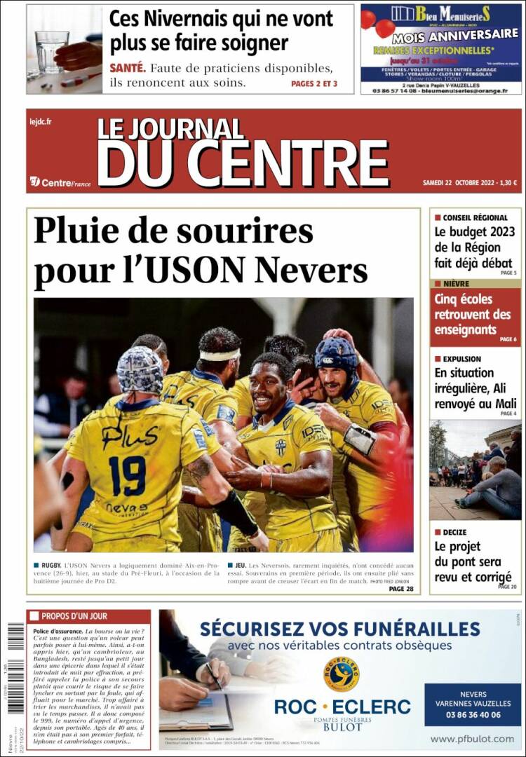 Portada de Le Journal du Centre (Francia)