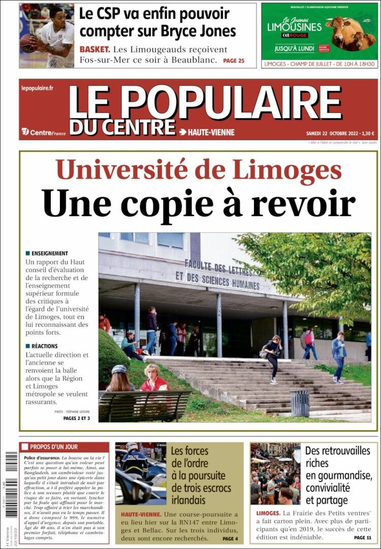 Portada de Le Populaire du Centre (Francia)