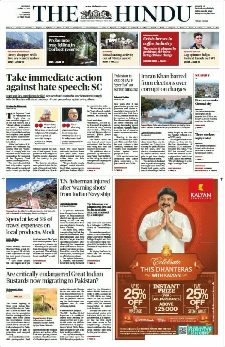 Portada de The Hindu (India)