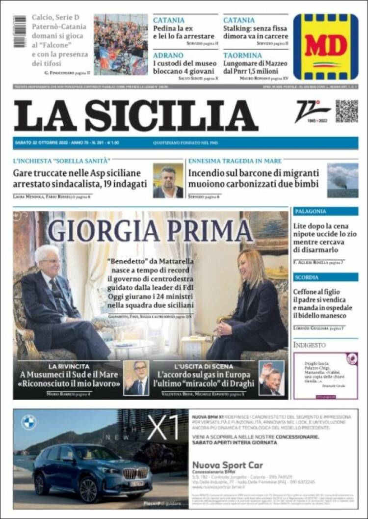 Portada de La Sicilia (Italia)
