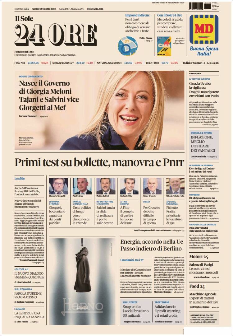 Portada de Il Sole 24 ORE (Italia)