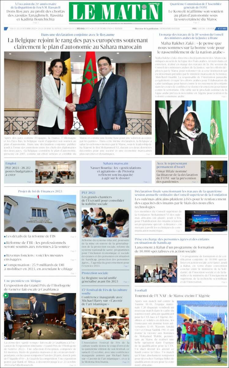 Portada de Le Matin (Marruecos)