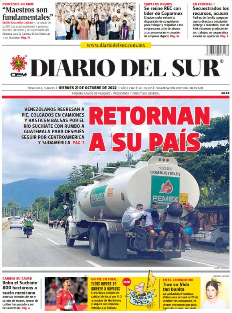 Portada de El Diario del Sur (México)