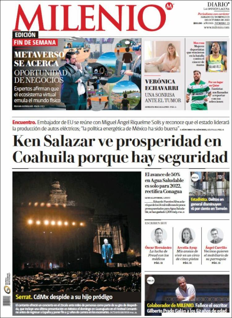 Portada de Milenio - Laguna (México)