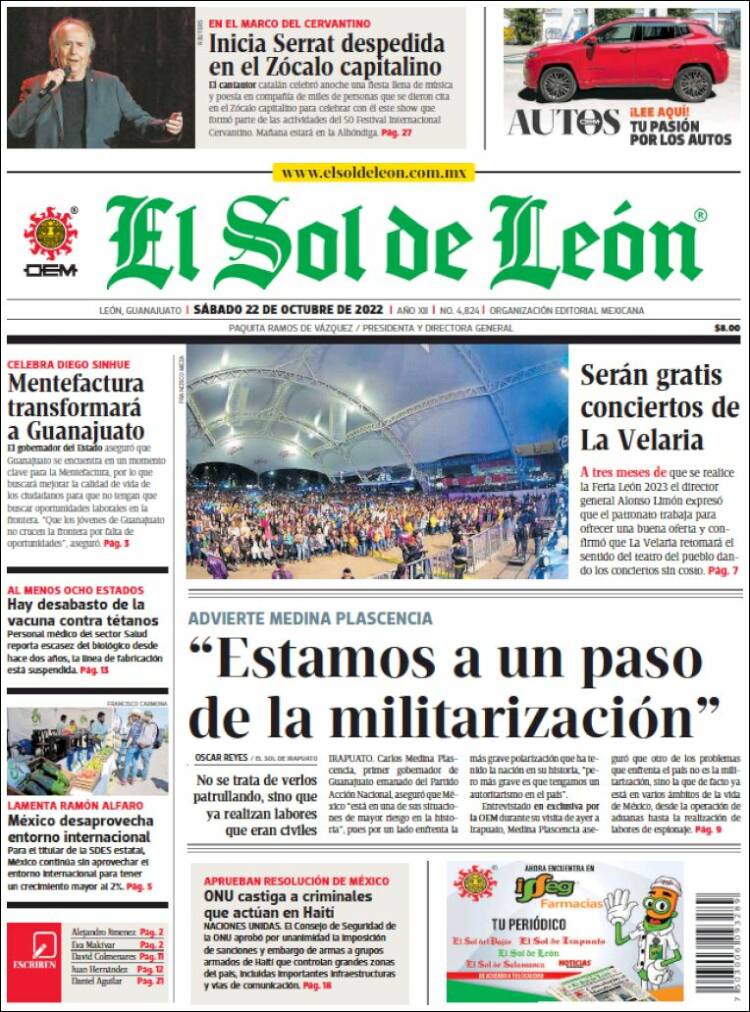 Portada de El Sol de León (México)