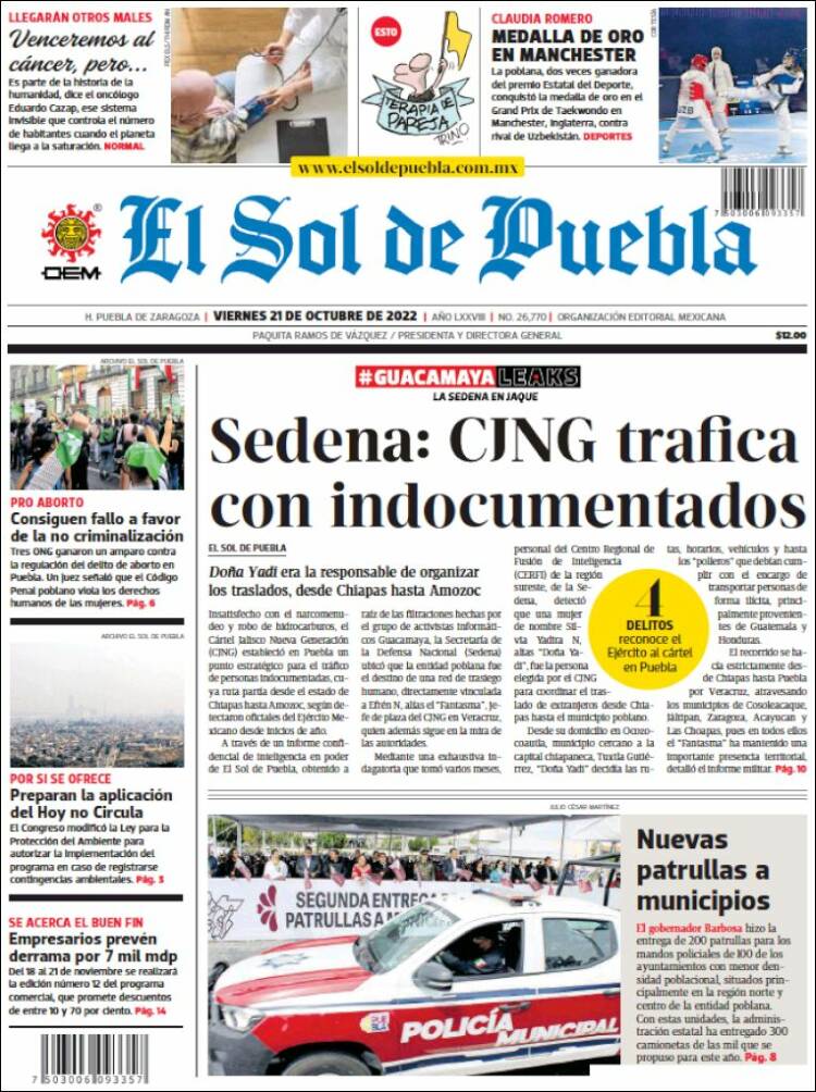 Portada de El Sol de Puebla (México)