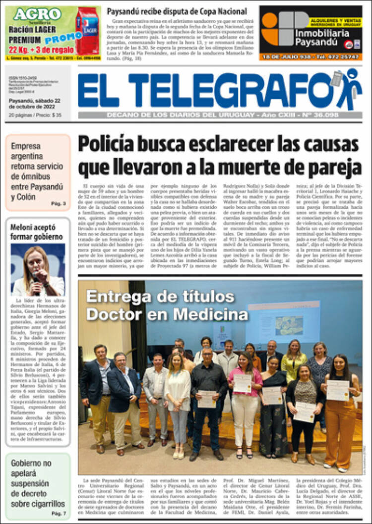 Portada de El Telégrafo (Uruguay)