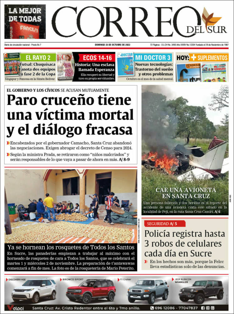 Portada de Correo Sur (Bolivia)