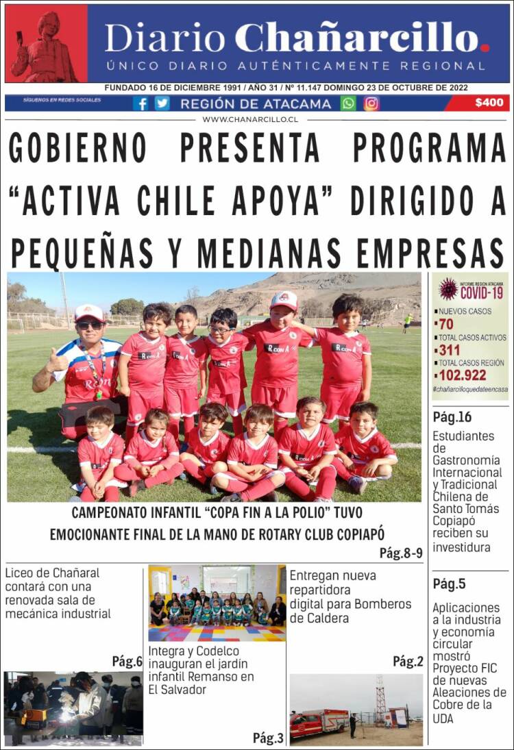 Portada de Diario Chañarcillo (Chile)