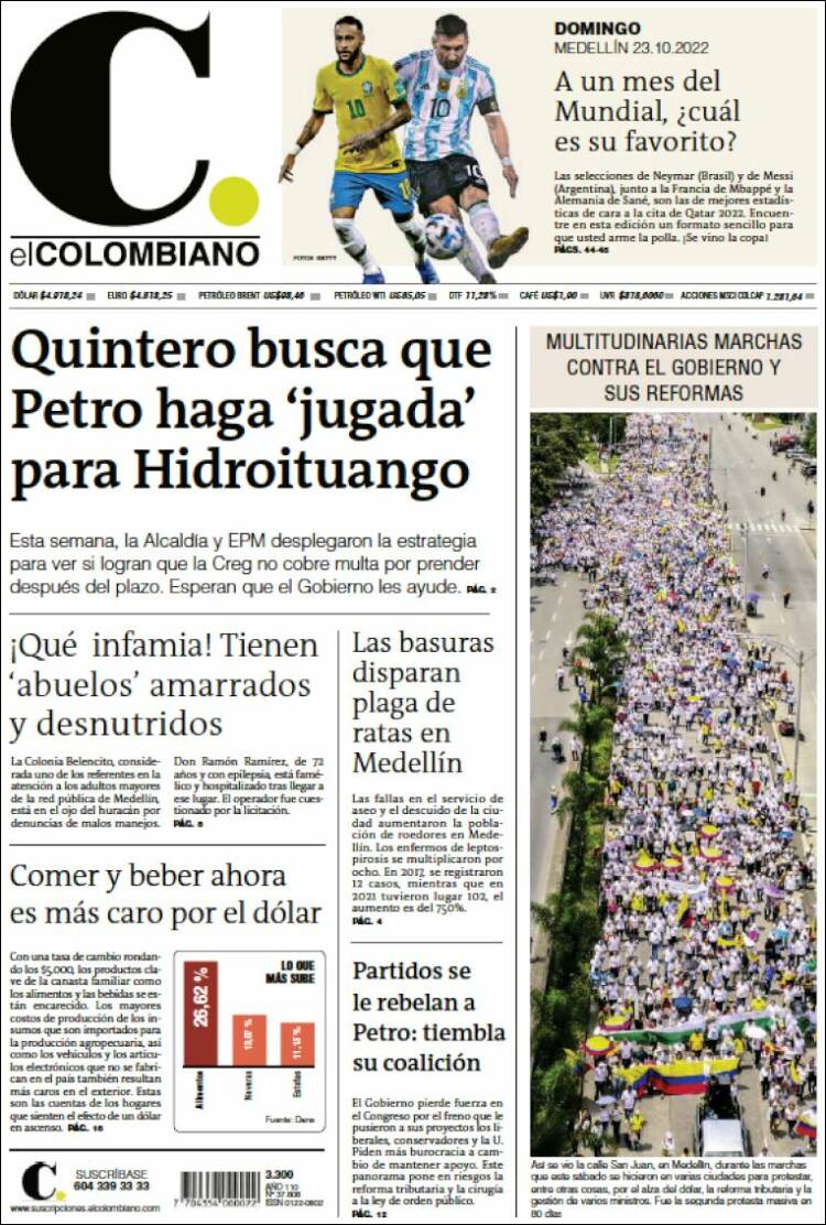 Portada de El Colombiano (Colombia)