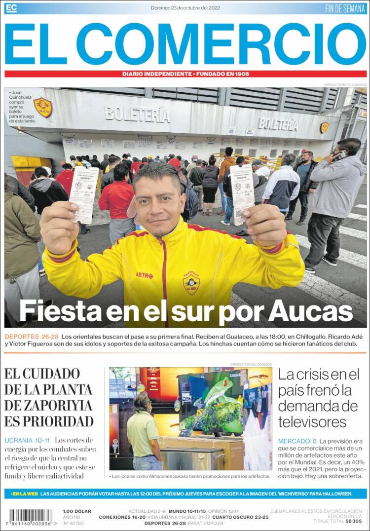 Portada de El Comercio (Ecuador)