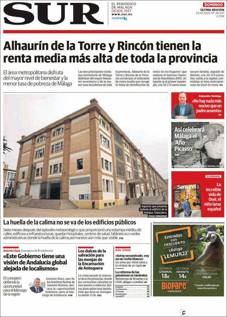 Portada de Diario el Sur (España)