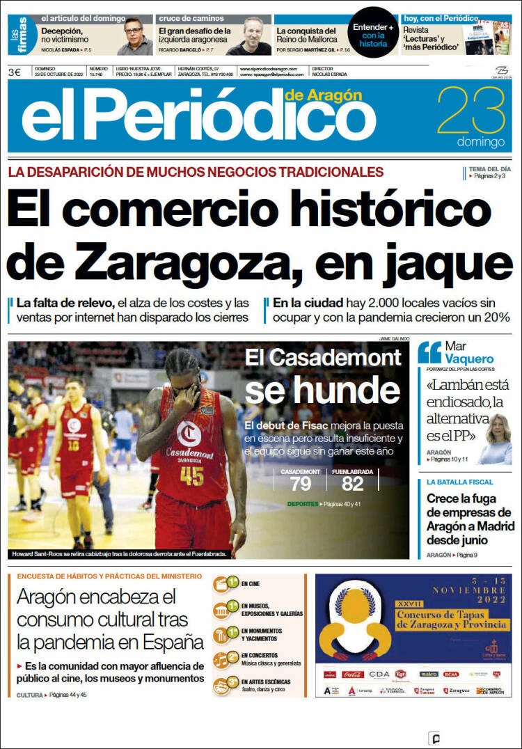 Portada de El Periódico de Aragón (España)