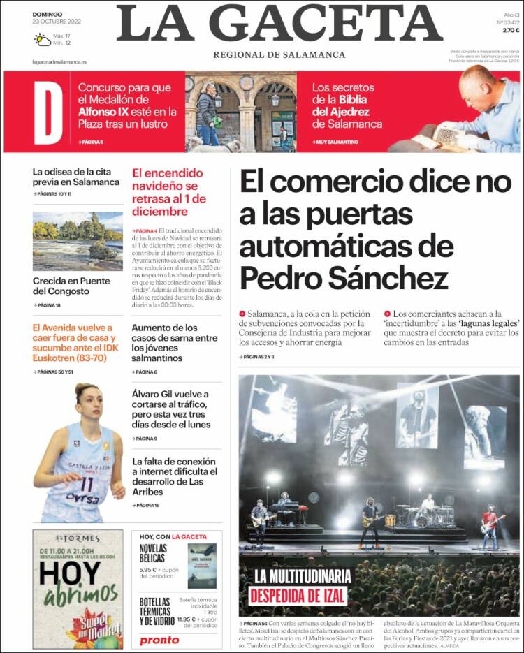 Portada de La Gaceta de Salamanca (España)
