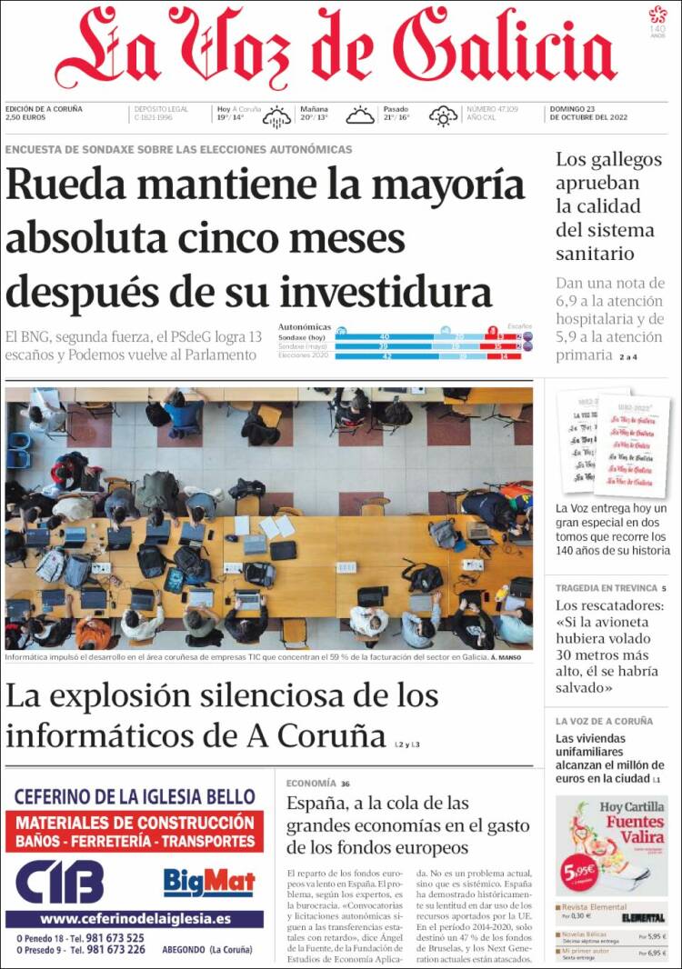 Portada de La Voz de Galicia (España)