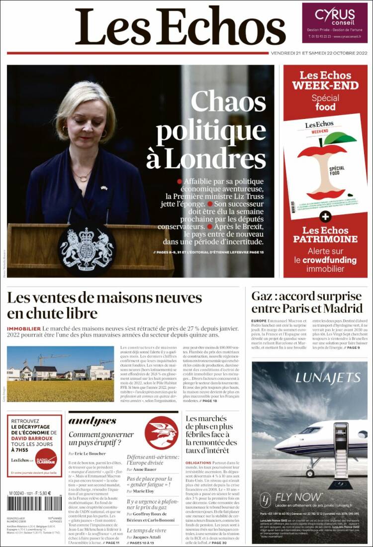 Portada de Les Echos (Francia)