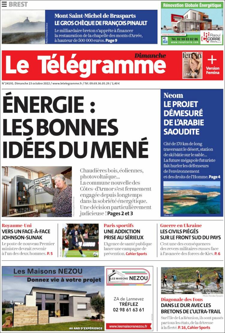 Portada de Télégramme (Francia)