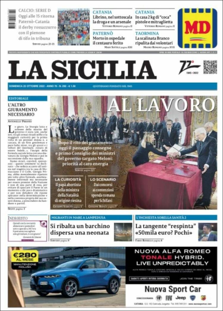 Portada de La Sicilia (Italia)