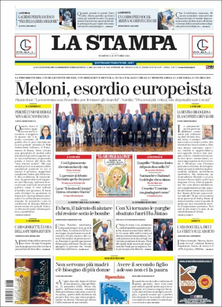 Portada de La Stampa (Italia)