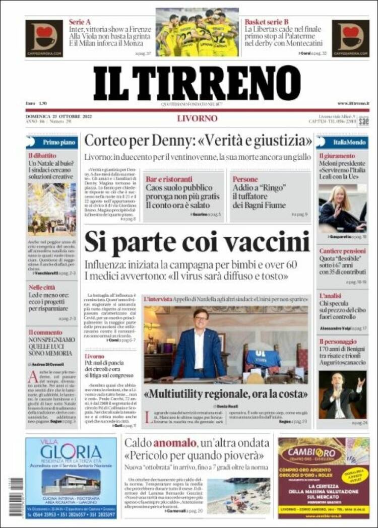 Portada de Il Tirreno (Italia)