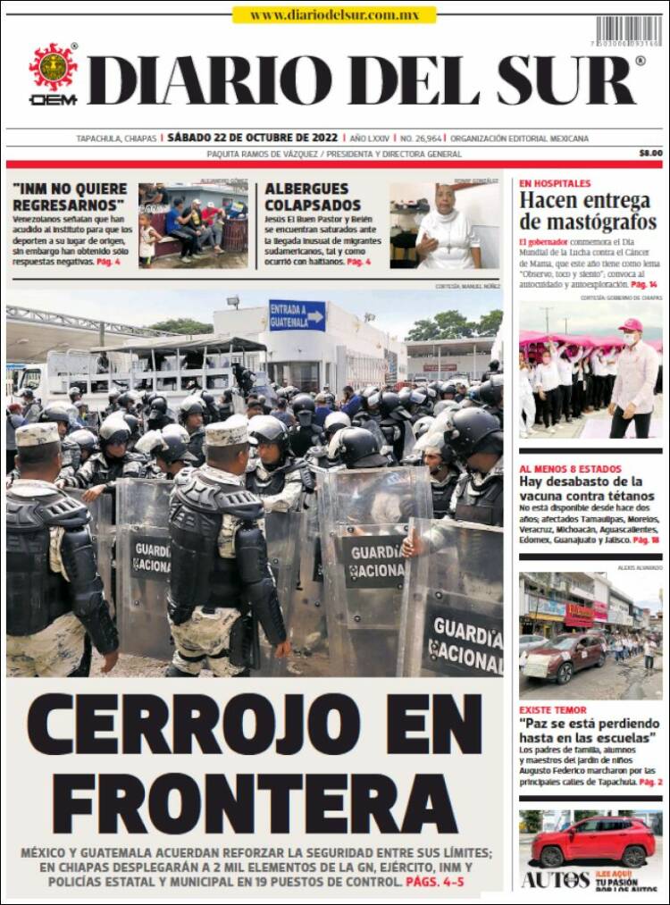 Portada de El Diario del Sur (México)