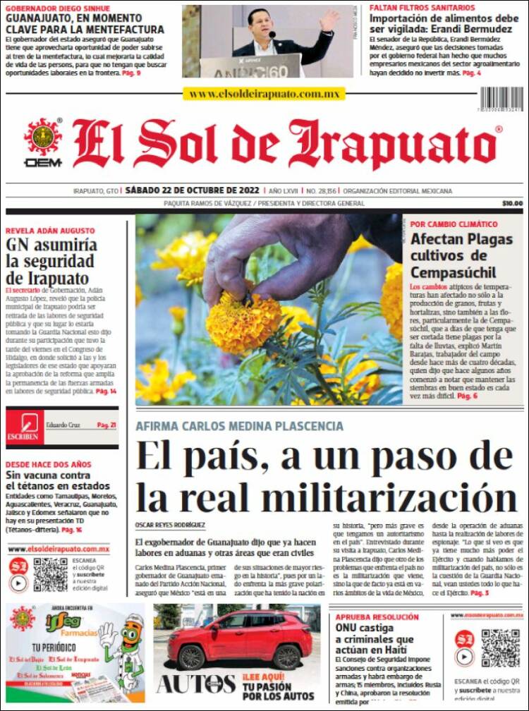 Portada de El Sol de Irapuato (México)