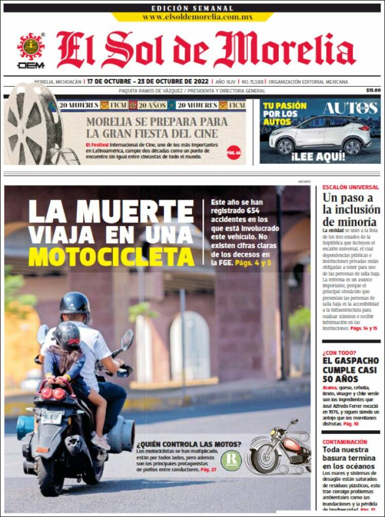 Portada de El Sol de Morelia (México)