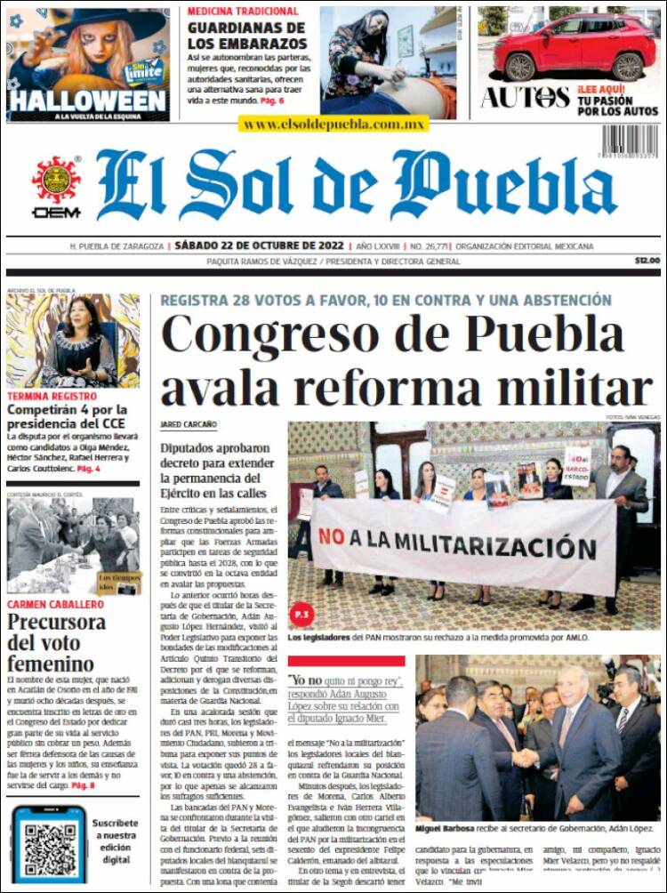 Portada de El Sol de Puebla (México)