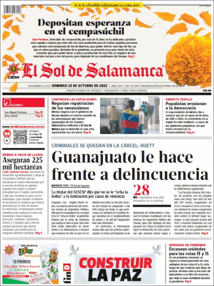 Portada de El Sol de Salamanca (México)