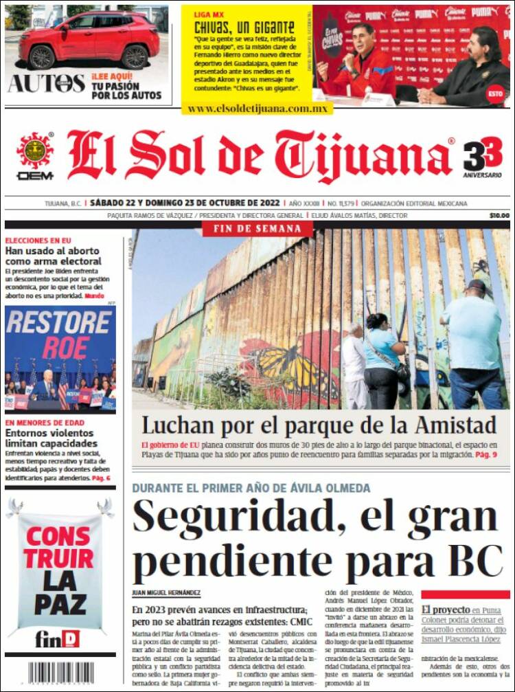 Portada de El Sol de Tijuana (México)