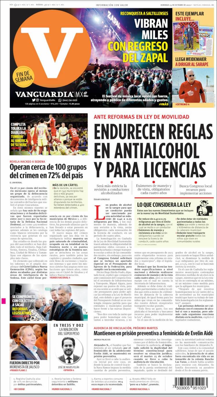 Portada de Vanguardia (México)