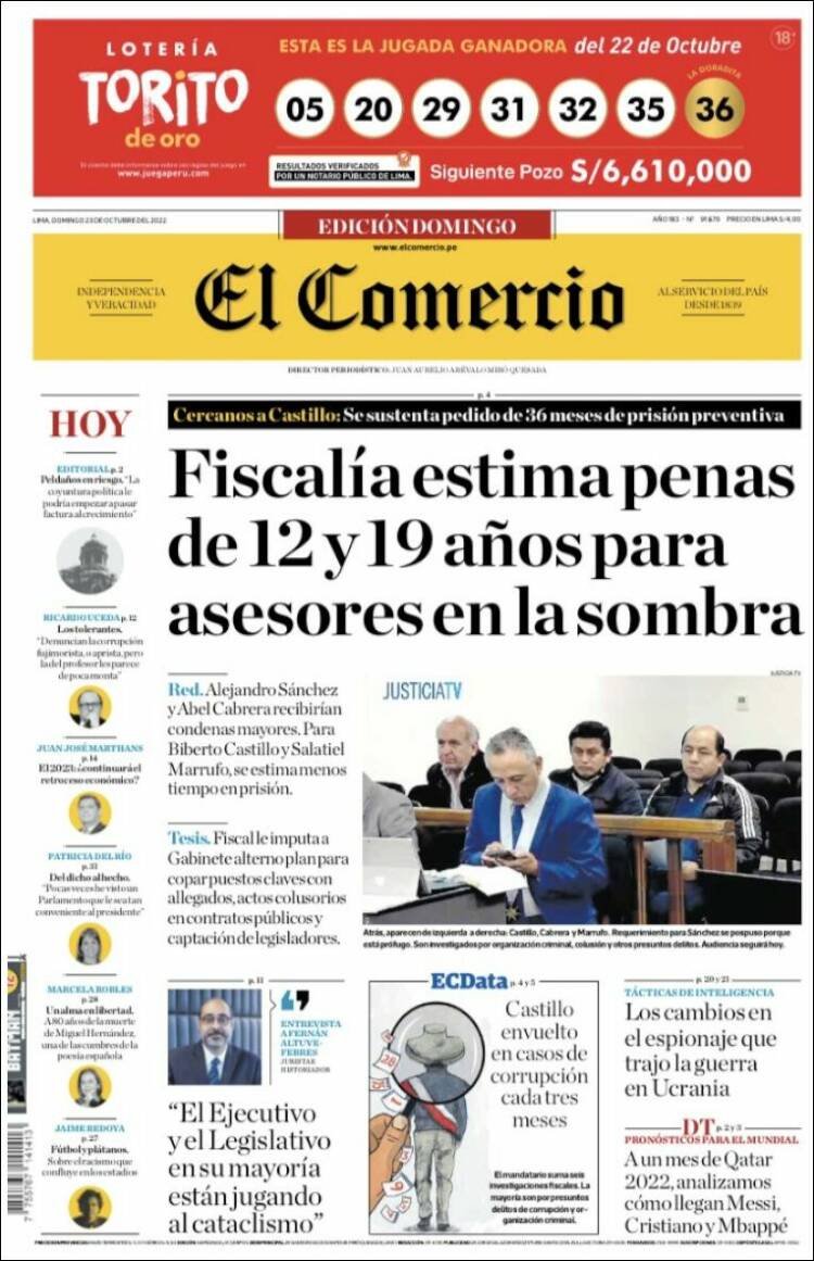 Portada de El Comercio (Perú)