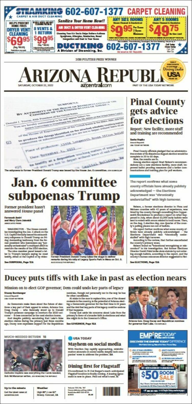 Portada de Arizona Republic News (USA)