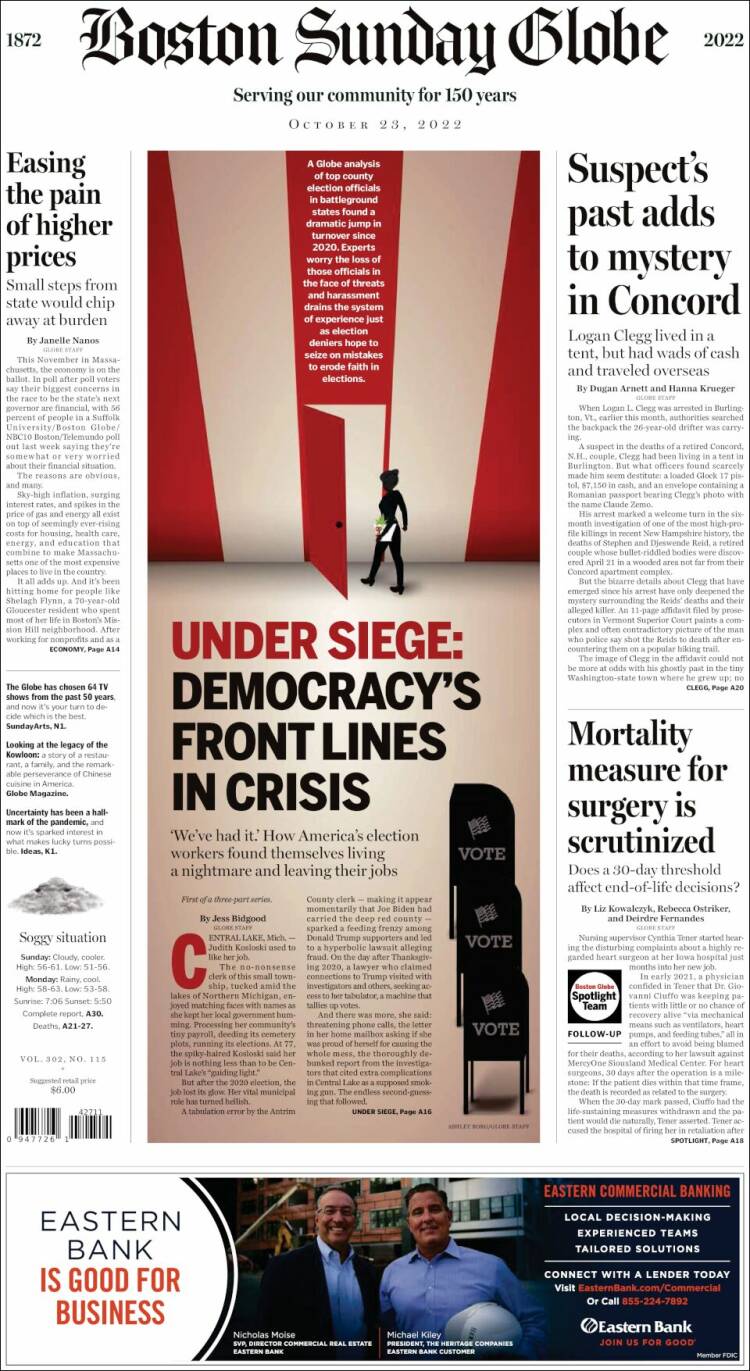 Portada de Boston Globe (USA)