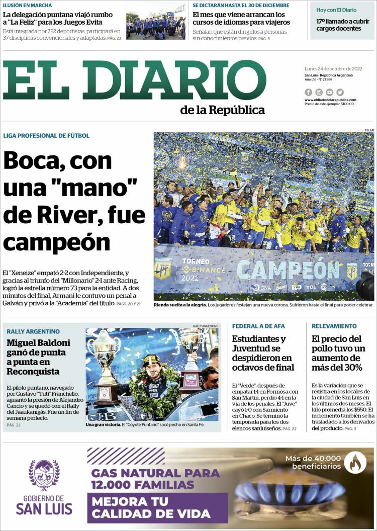 Portada de Diario de la República (Argentina)