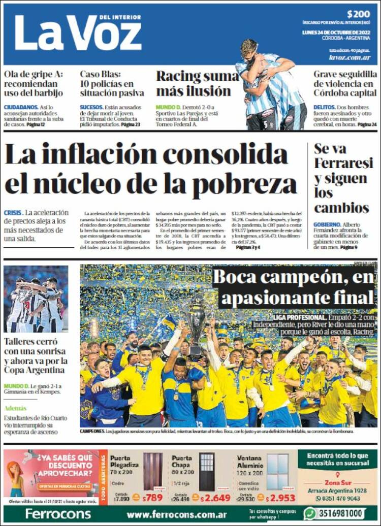 Portada de La Voz del Interior (Argentina)