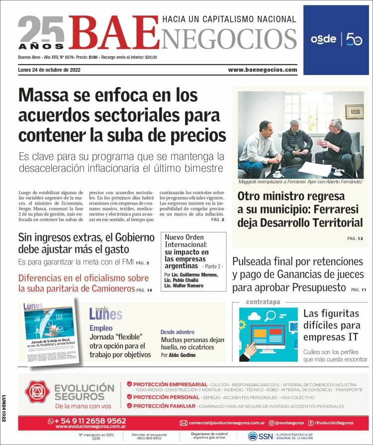 Portada de Buenos Aires Económico (Argentina)