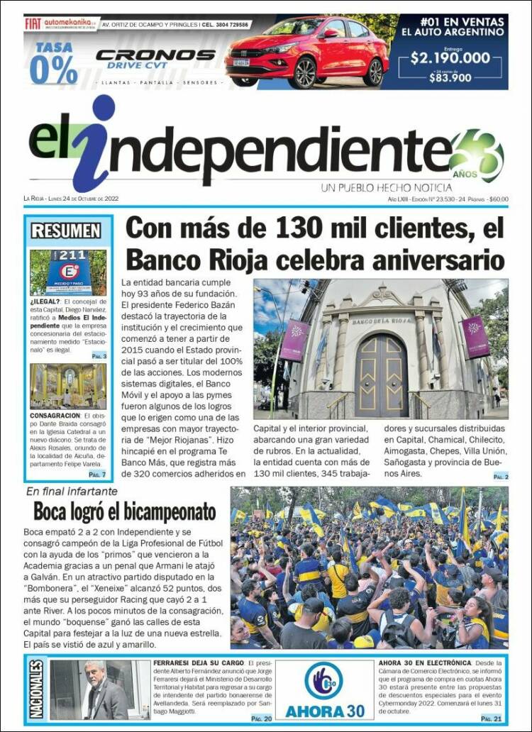 Portada de El Independiente (Argentina)