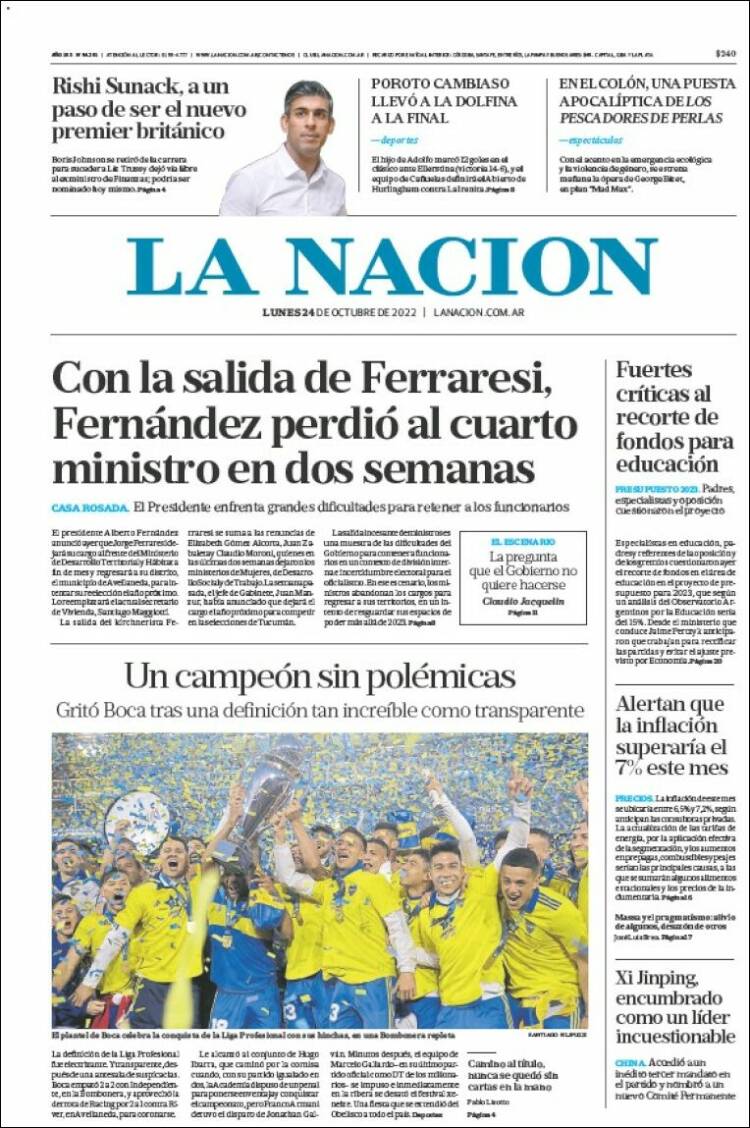 Portada de La Nación (Argentina)