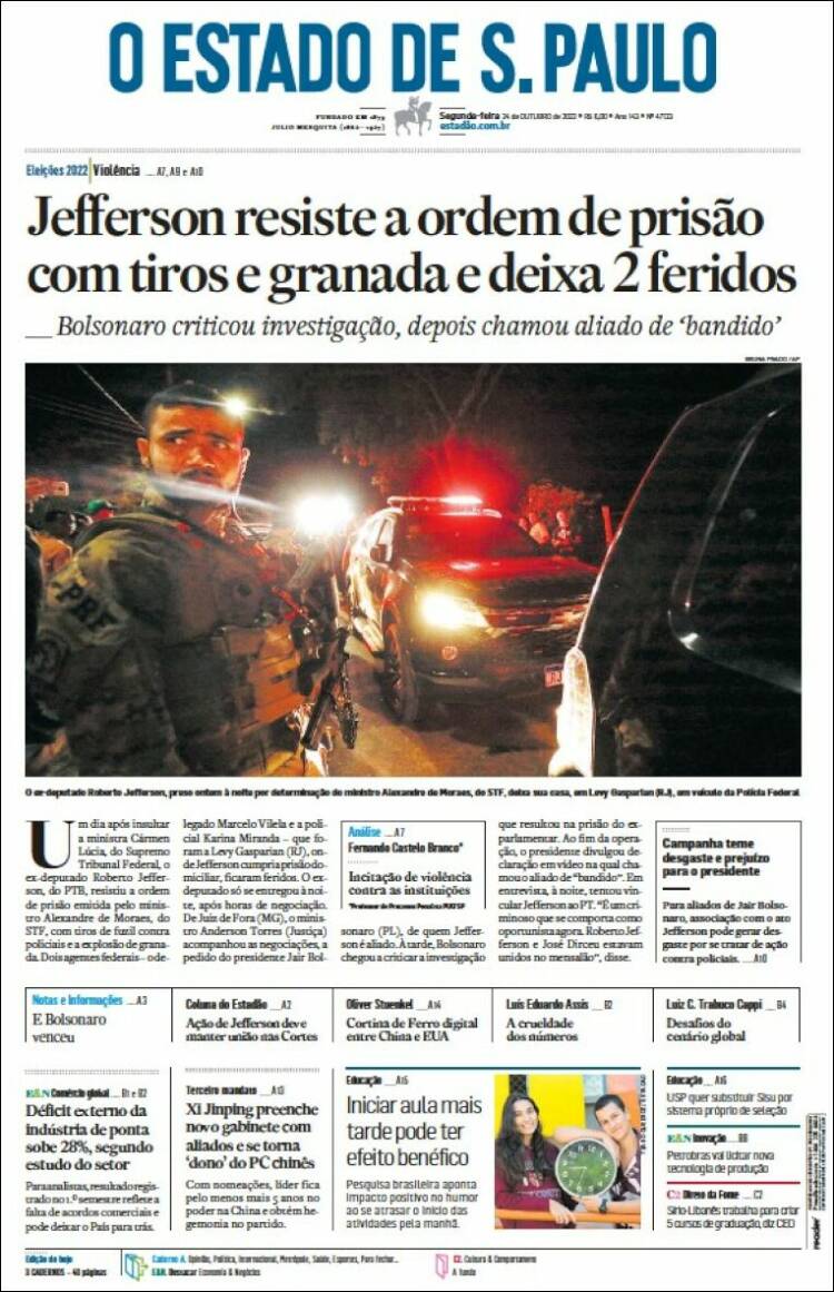 Portada de O Estado de São Paulo (Brasil)