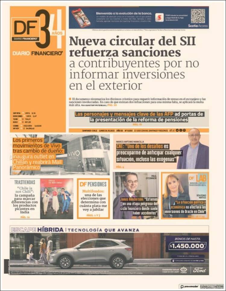 Portada de Diario Financiero (Chile)