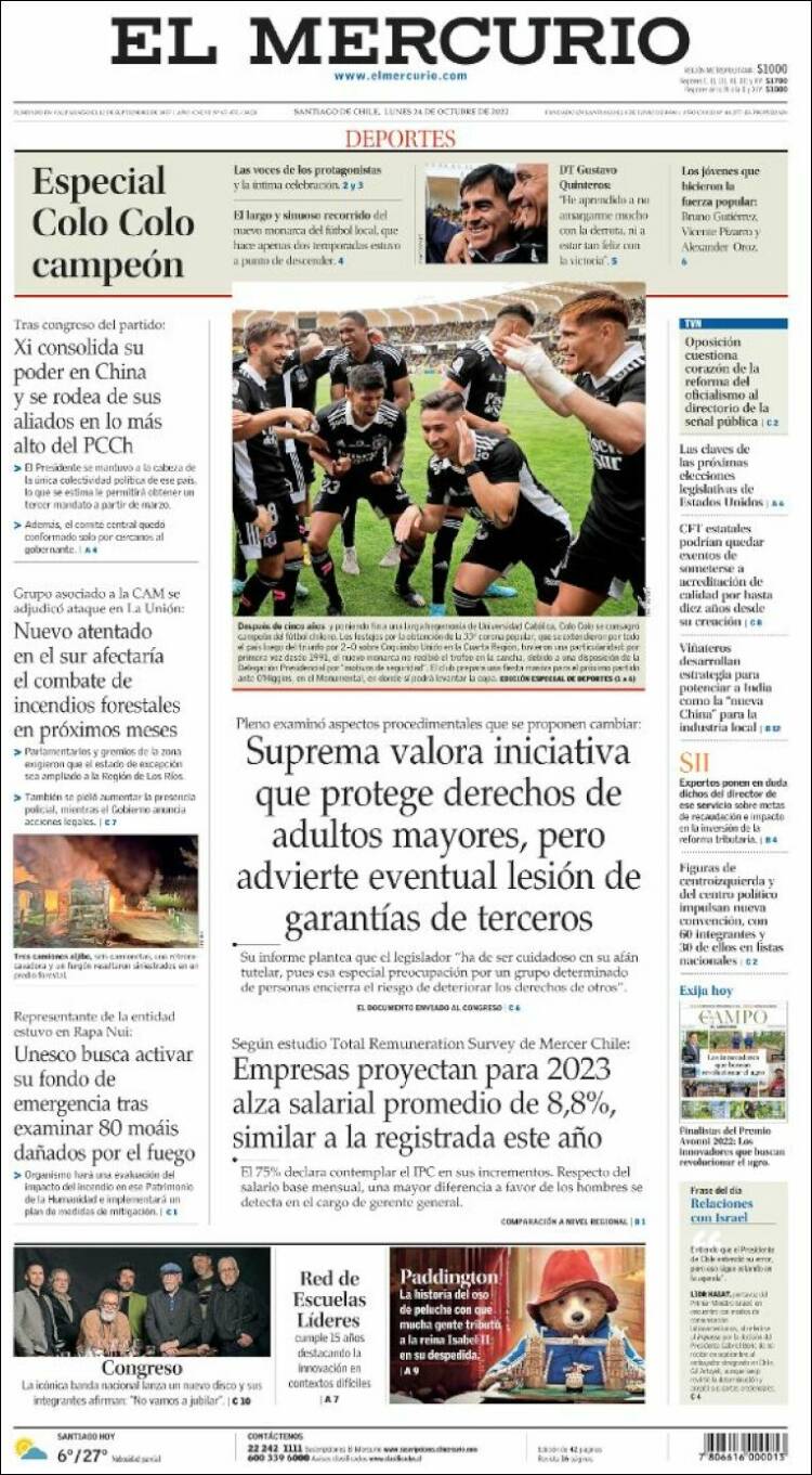 Portada de El Mercurio (Chile)