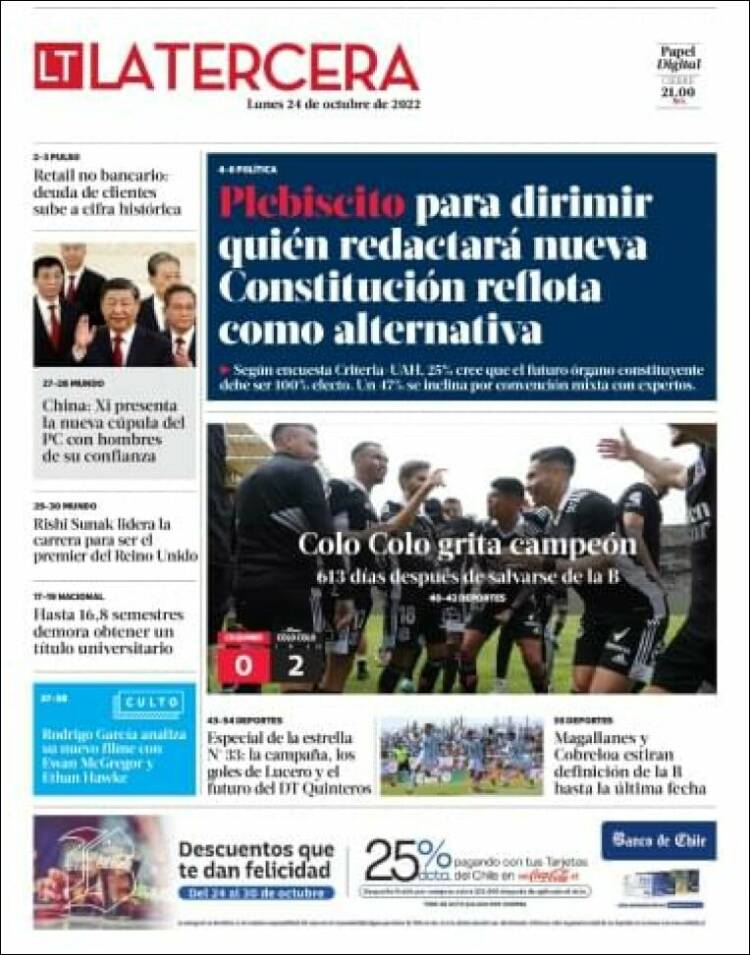 Portada de La Tercera (Chile)