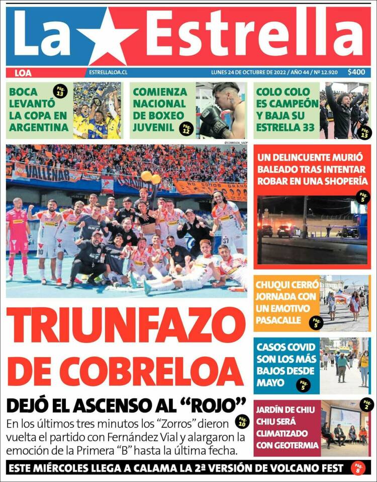 Portada de La Estrella de Loa (Chile)