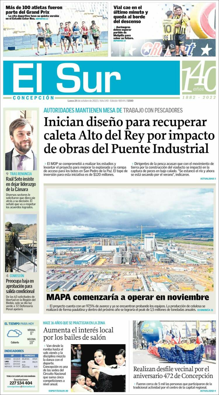 Portada de El Sur (Chile)