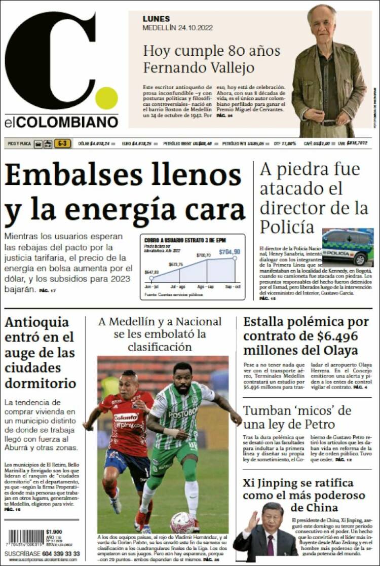 Portada de El Colombiano (Colombia)