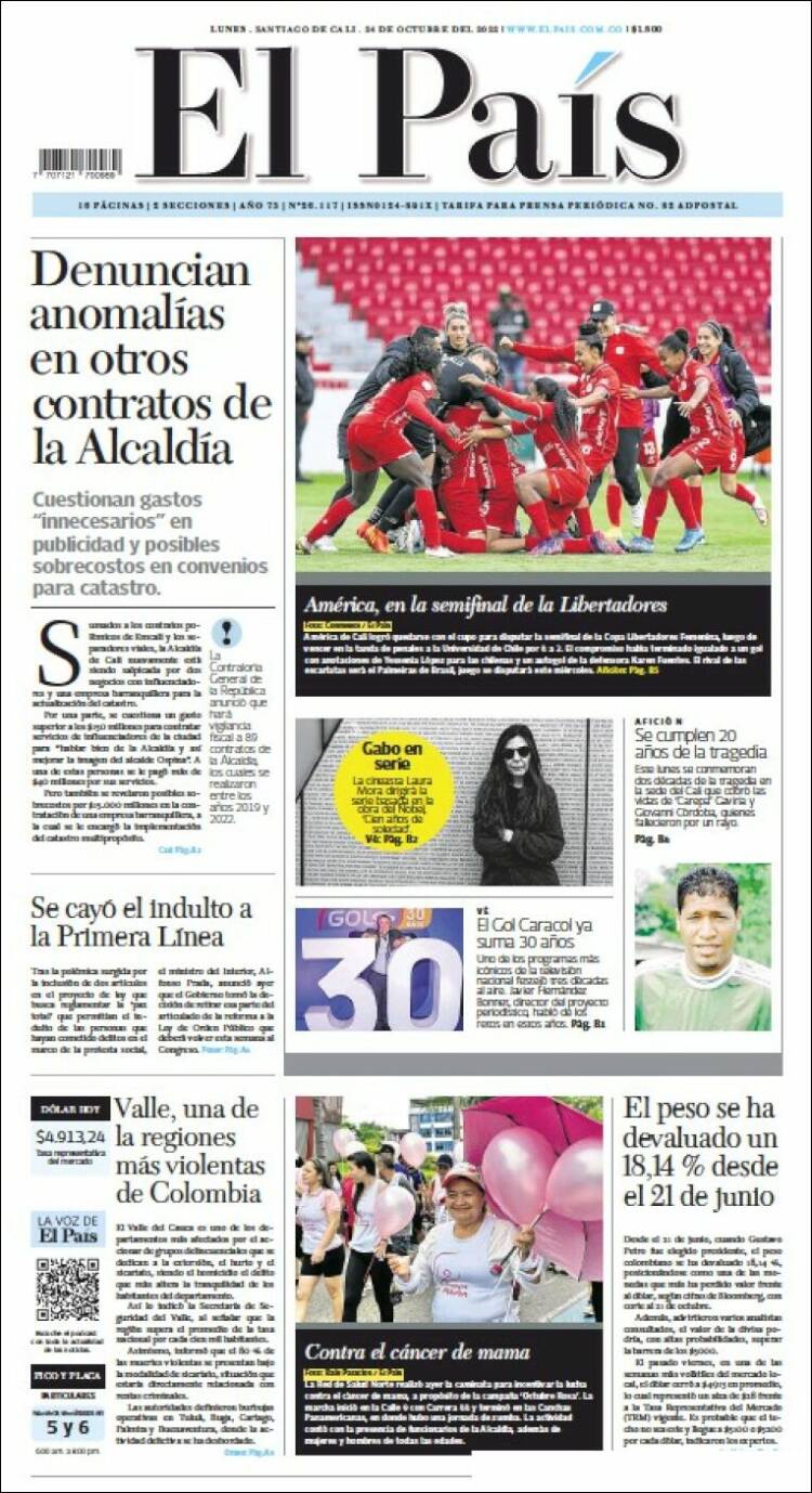 Portada de El País - Cali (Colombia)